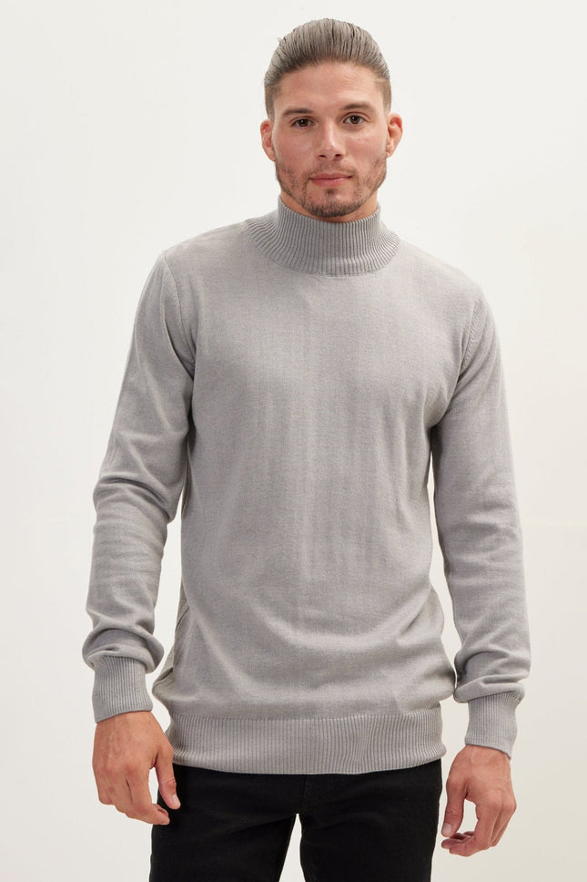 Men's Mock-Neck Relaxed Sweater - Grey | Ron Tomson