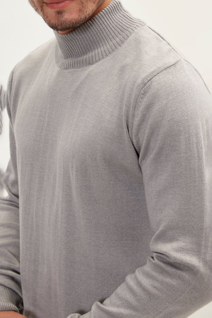 Men's Mock-Neck Relaxed Sweater - Grey | Ron Tomson