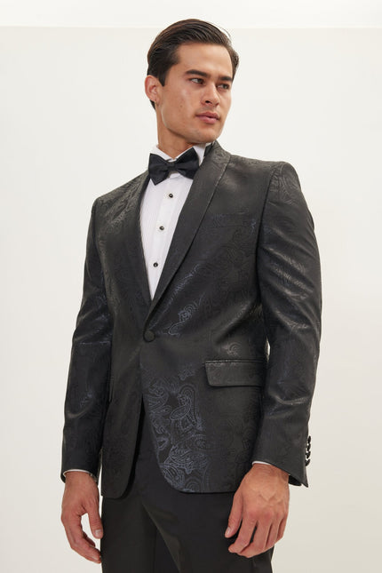 Men's Glitter Paisley Shawl Tuxedo Jacket - Black | Ron Tomson