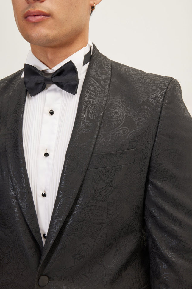 Men's Glitter Paisley Shawl Tuxedo Jacket - Black | Ron Tomson