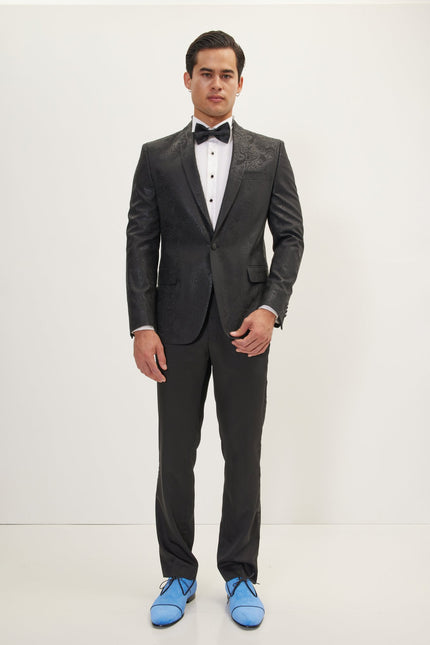 Men's Glitter Paisley Shawl Tuxedo Jacket - Black | Ron Tomson