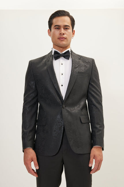 Men's Glitter Paisley Shawl Tuxedo Jacket - Black | Ron Tomson