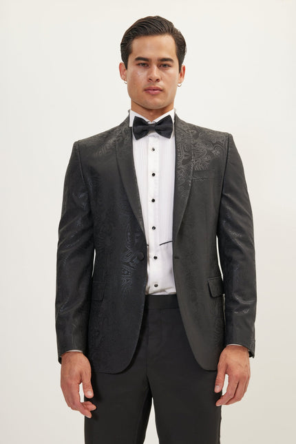 Men's Glitter Paisley Shawl Tuxedo Jacket - Black | Ron Tomson
