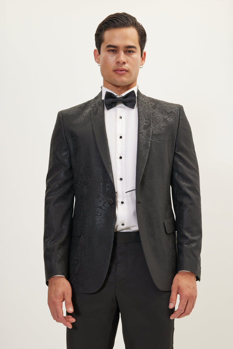 Men's Glitter Paisley Shawl Tuxedo Jacket - Black | Ron Tomson
