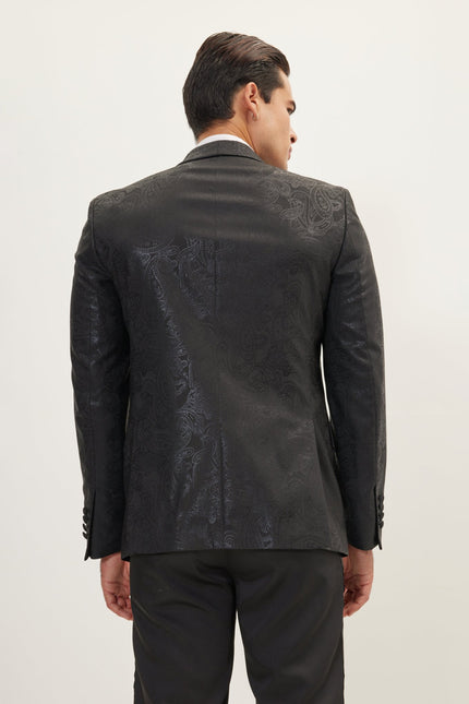 Men's Glitter Paisley Shawl Tuxedo Jacket - Black | Ron Tomson