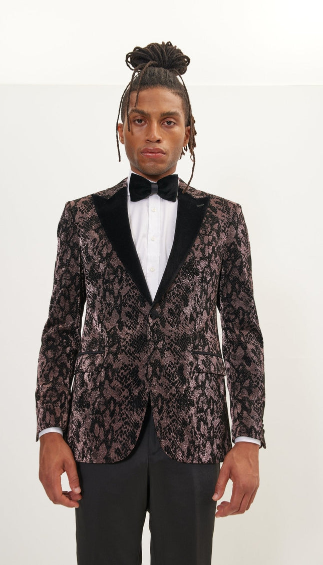 Metallic Velvet Flocking Tuxedo Jacket - Copper