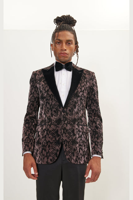 Men's Metallic Velvet Flocking Tuxedo Jacket - Copper | Ron Tomson