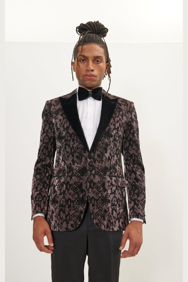 Men's Metallic Velvet Flocking Tuxedo Jacket - Copper | Ron Tomson