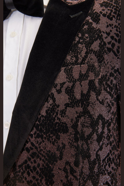 Men's Metallic Velvet Flocking Tuxedo Jacket - Copper | Ron Tomson