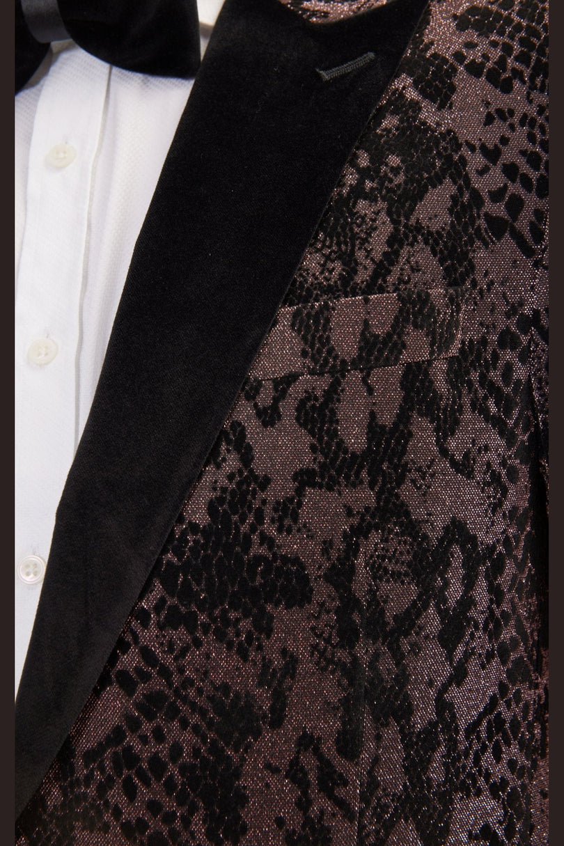 Men's Metallic Velvet Flocking Tuxedo Jacket - Copper | Ron Tomson