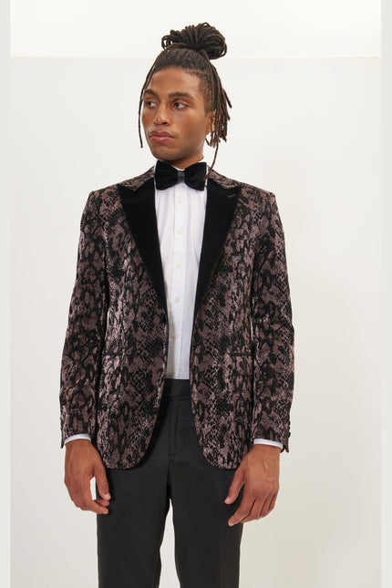 Men's Metallic Velvet Flocking Tuxedo Jacket - Copper | Ron Tomson