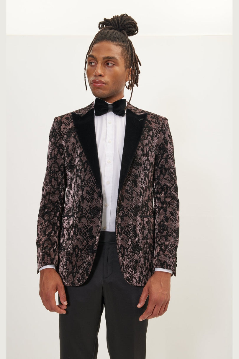 Men's Metallic Velvet Flocking Tuxedo Jacket - Copper | Ron Tomson