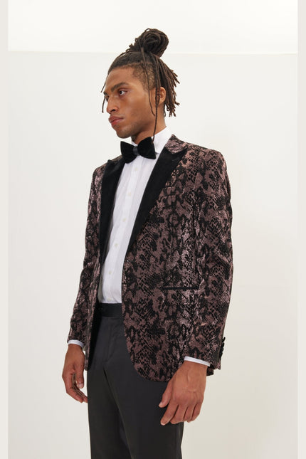 Men's Metallic Velvet Flocking Tuxedo Jacket - Copper | Ron Tomson