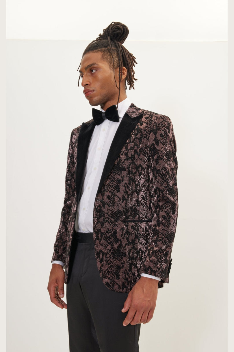 Men's Metallic Velvet Flocking Tuxedo Jacket - Copper | Ron Tomson