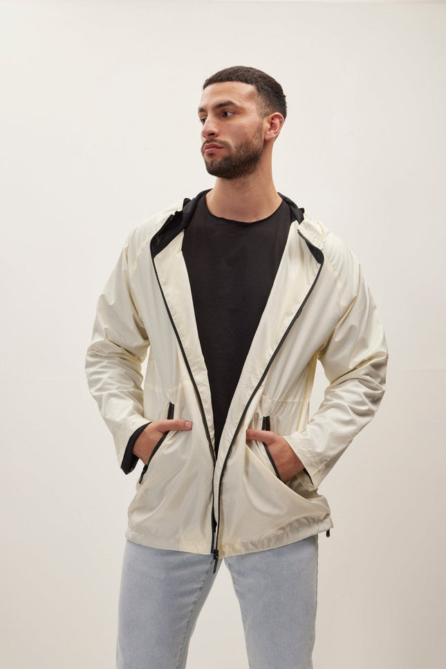Men's Full-Zip Raincoat - Cream | Ron Tomson