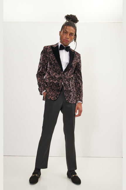 Men's Metallic Velvet Flocking Tuxedo Jacket - Copper | Ron Tomson