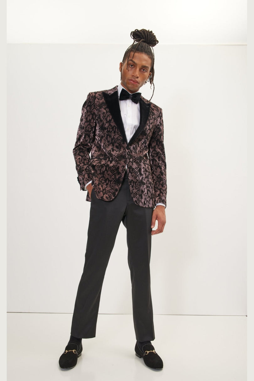 Men's Metallic Velvet Flocking Tuxedo Jacket - Copper | Ron Tomson