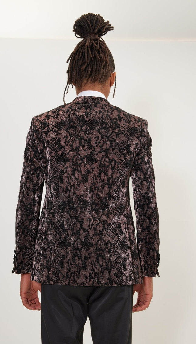Metallic Velvet Flocking Tuxedo Jacket - Copper