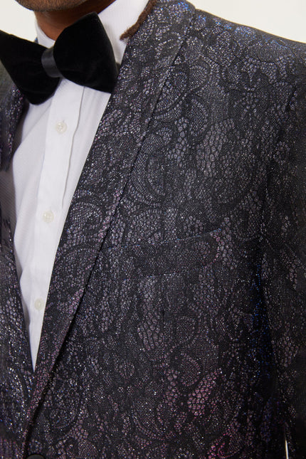 Men's Metallic Lace Paisley Shawl Lapel Tuxedo Jacket - Pink Shine | Ron Tomson
