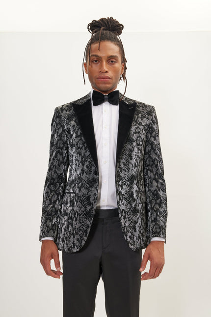 Men's Metallic Snake Tuxedo Jacket - Silver | Ron Tomson