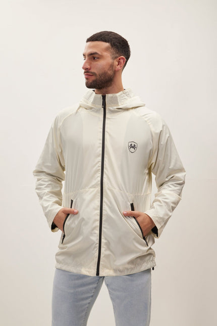 Men's Full-Zip Raincoat - Cream | Ron Tomson