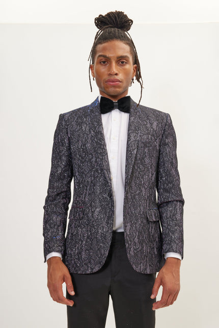 Men's Metallic Lace Paisley Shawl Lapel Tuxedo Jacket - Pink Shine | Ron Tomson