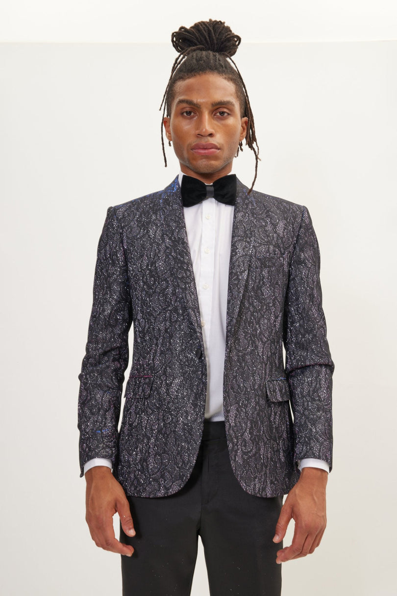 Men's Metallic Lace Paisley Shawl Lapel Tuxedo Jacket - Pink Shine | Ron Tomson