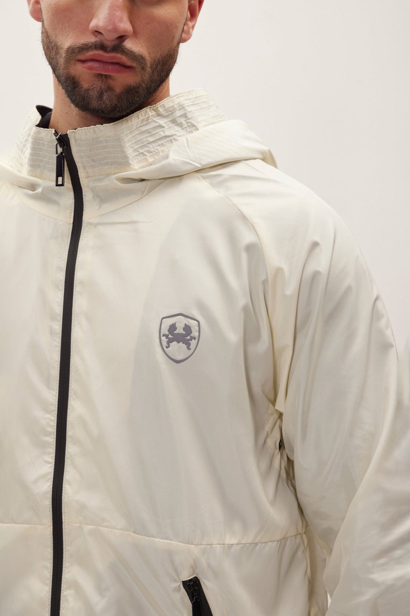 Men's Full-Zip Raincoat - Cream | Ron Tomson
