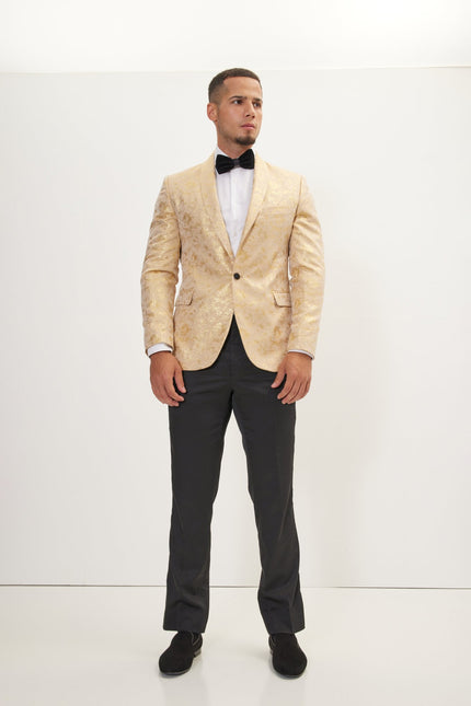 Men's Metallic Foil Shimmer Tuxedo Jacket - Nude Gold | Ron Tomson