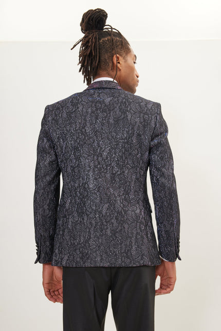 Men's Metallic Lace Paisley Shawl Lapel Tuxedo Jacket - Pink Shine | Ron Tomson