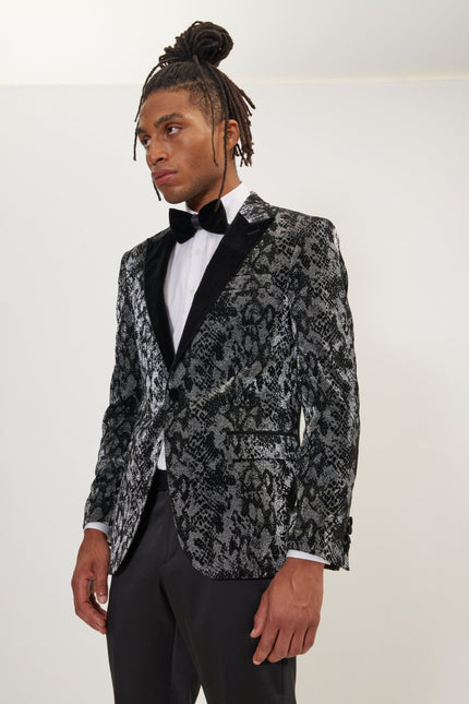Men's Metallic Snake Tuxedo Jacket - Silver | Ron Tomson