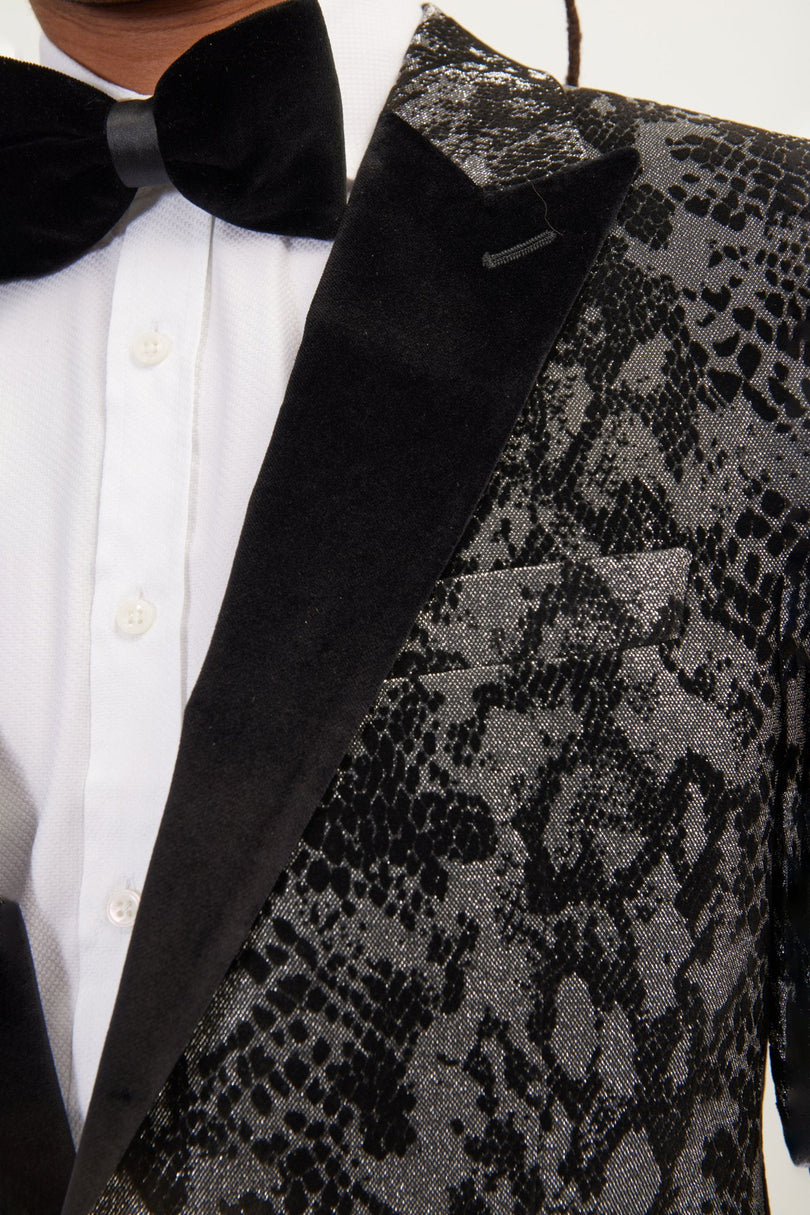 Men's Metallic Snake Tuxedo Jacket - Silver | Ron Tomson