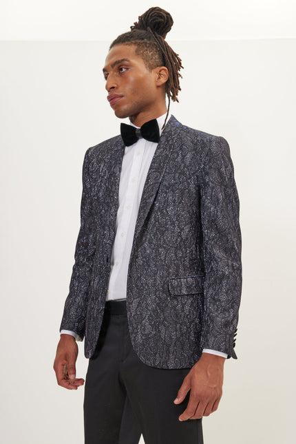 Men's Metallic Lace Paisley Shawl Lapel Tuxedo Jacket - Pink Shine | Ron Tomson