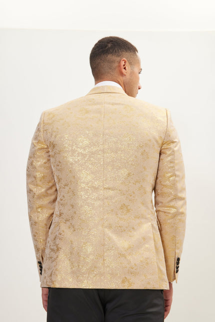 Men's Metallic Foil Shimmer Tuxedo Jacket - Nude Gold | Ron Tomson