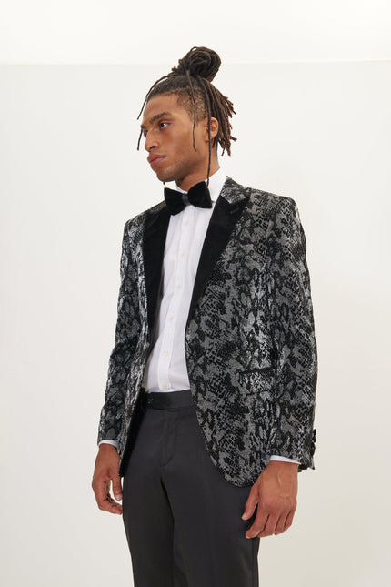 Men's Metallic Snake Tuxedo Jacket - Silver | Ron Tomson
