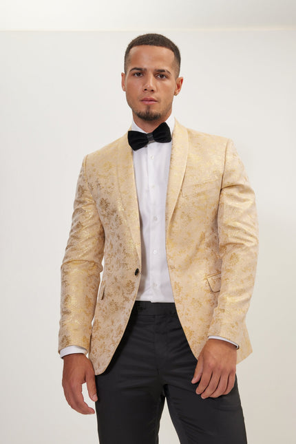 Men's Metallic Foil Shimmer Tuxedo Jacket - Nude Gold | Ron Tomson