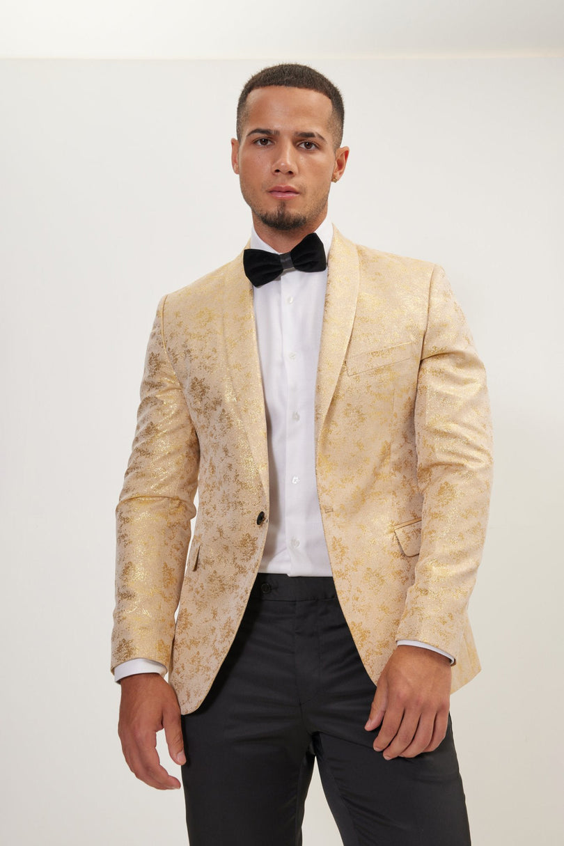 Men's Metallic Foil Shimmer Tuxedo Jacket - Nude Gold | Ron Tomson