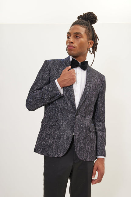 Men's Metallic Lace Paisley Shawl Lapel Tuxedo Jacket - Pink Shine | Ron Tomson