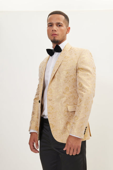 Men's Metallic Foil Shimmer Tuxedo Jacket - Nude Gold | Ron Tomson