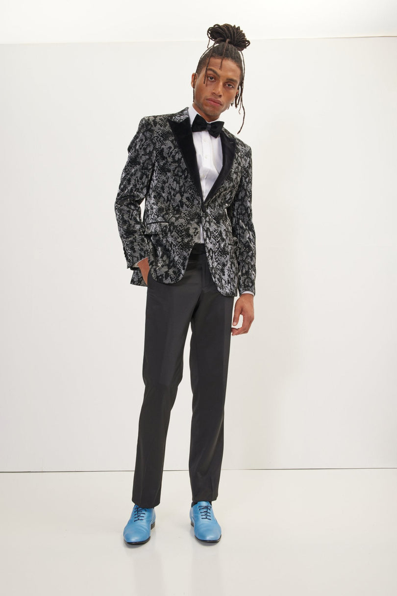 Men's Metallic Snake Tuxedo Jacket - Silver | Ron Tomson