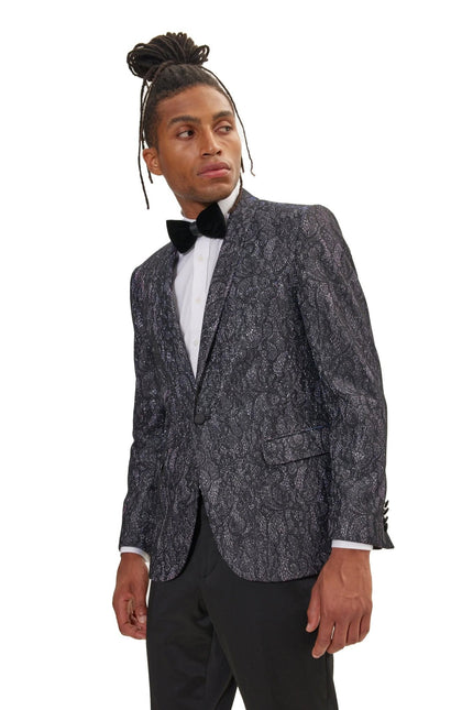 Men's Metallic Lace Paisley Shawl Lapel Tuxedo Jacket - Pink Shine | Ron Tomson