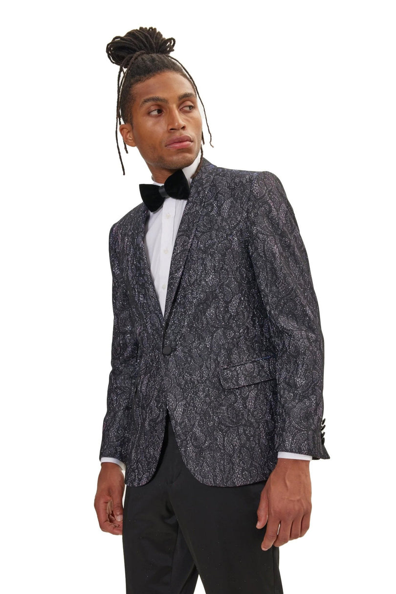 Men's Metallic Lace Paisley Shawl Lapel Tuxedo Jacket - Pink Shine | Ron Tomson