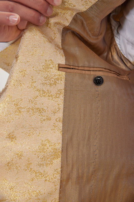 Men's Metallic Foil Shimmer Tuxedo Jacket - Nude Gold | Ron Tomson