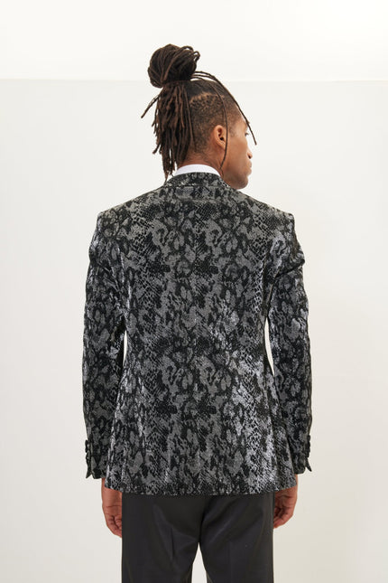 Men's Metallic Snake Tuxedo Jacket - Silver | Ron Tomson