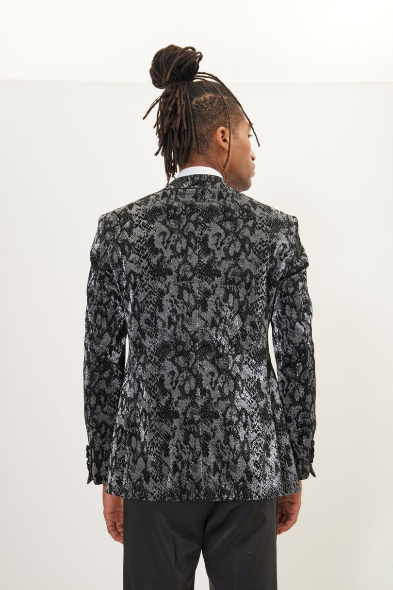Men's Metallic Snake Tuxedo Jacket - Silver | Ron Tomson