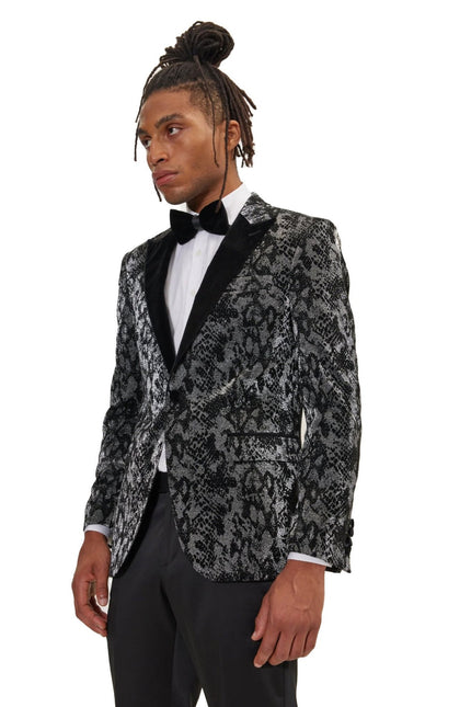 Men's Metallic Snake Tuxedo Jacket - Silver | Ron Tomson