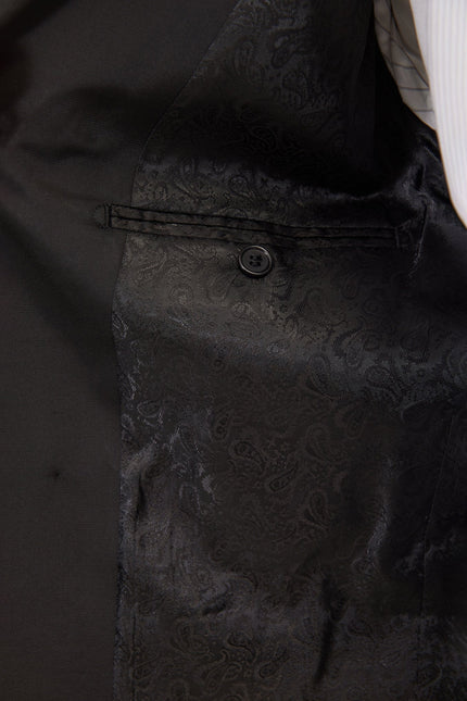 Men's Metallic Floral Double-Breasted Tuxedo Jacket - Black | Ron Tomson