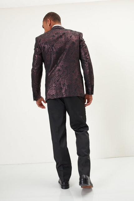 Men's Glitter Paisley Shawl Tuxedo Jacket - Burgundy | Ron Tomson