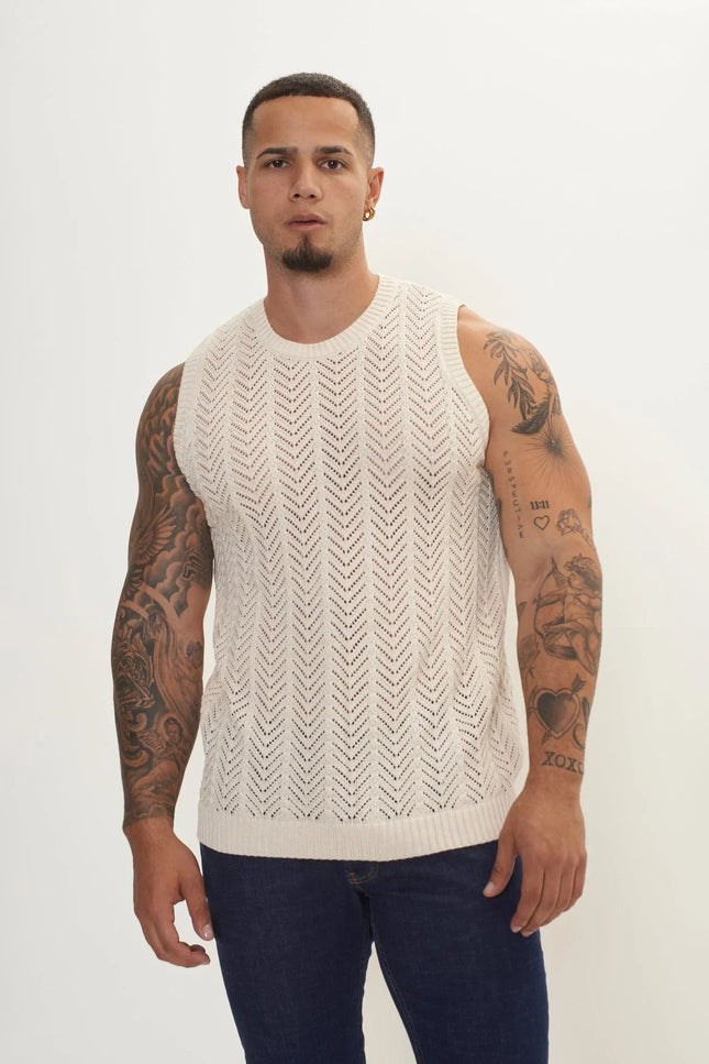 Muscle Fit Mesh Tank Top - Beige
