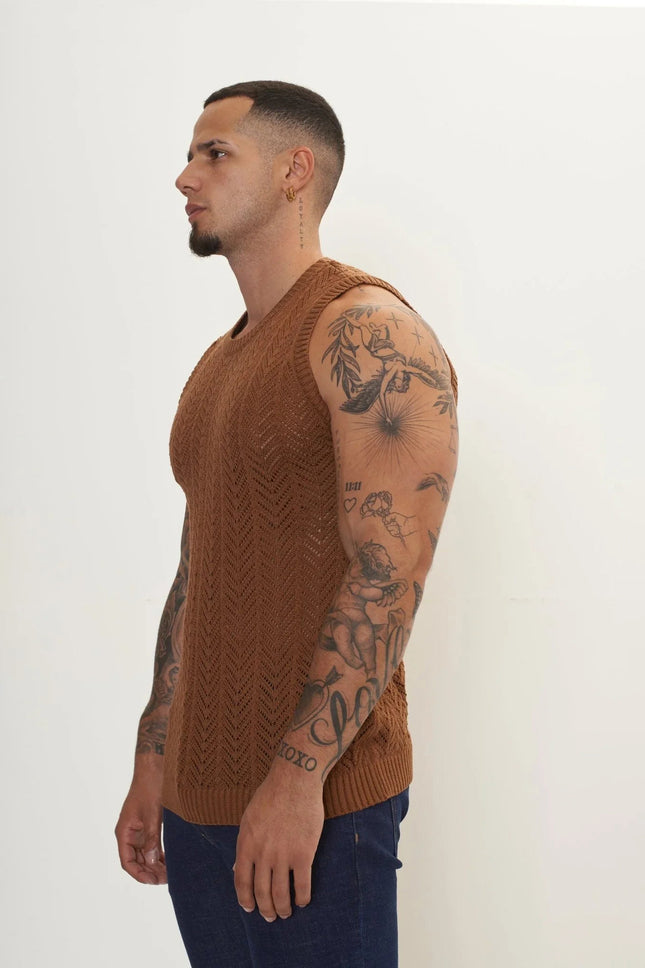 Men's Muscle Fit Tank Top - Light Brown | Ron Tomson